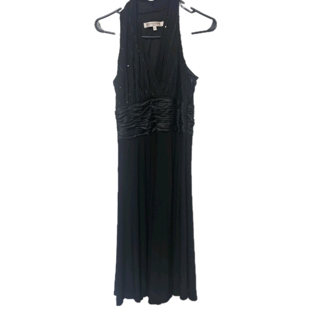 Evan-Picone Black Halter A-Line Dress w/ Sequins Zip Side Size 6 EUC